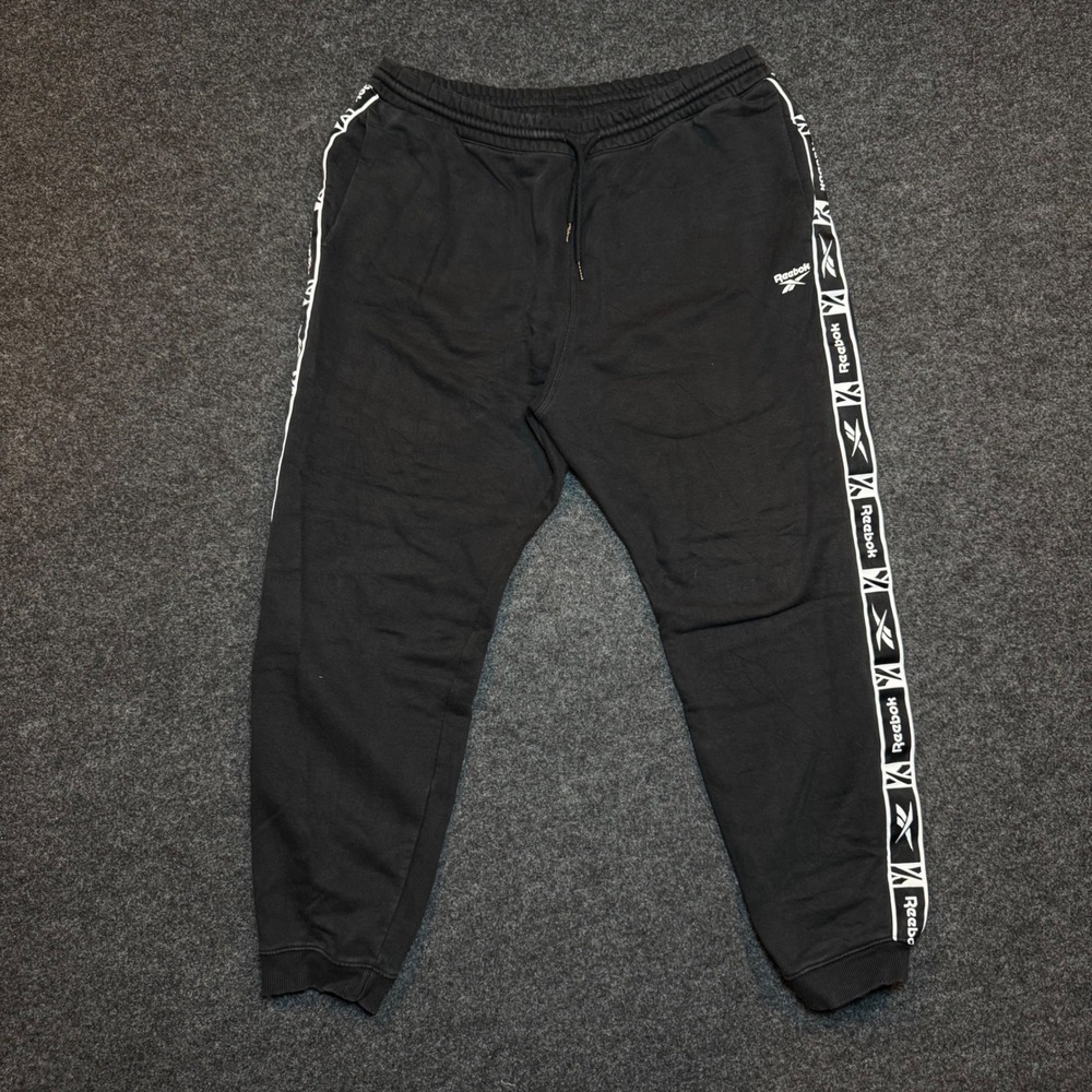 Reebok Mens XL Black Logo Tape Fleece Jogger Sweatpants Athletic Pants